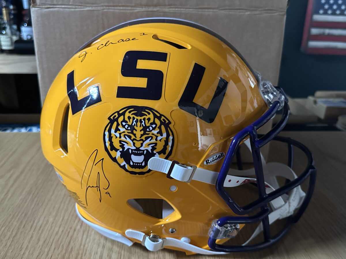 Joe Burrows/Ja'Marr Chase signed Authentic full sized helmet sports collectibles and memorabilia